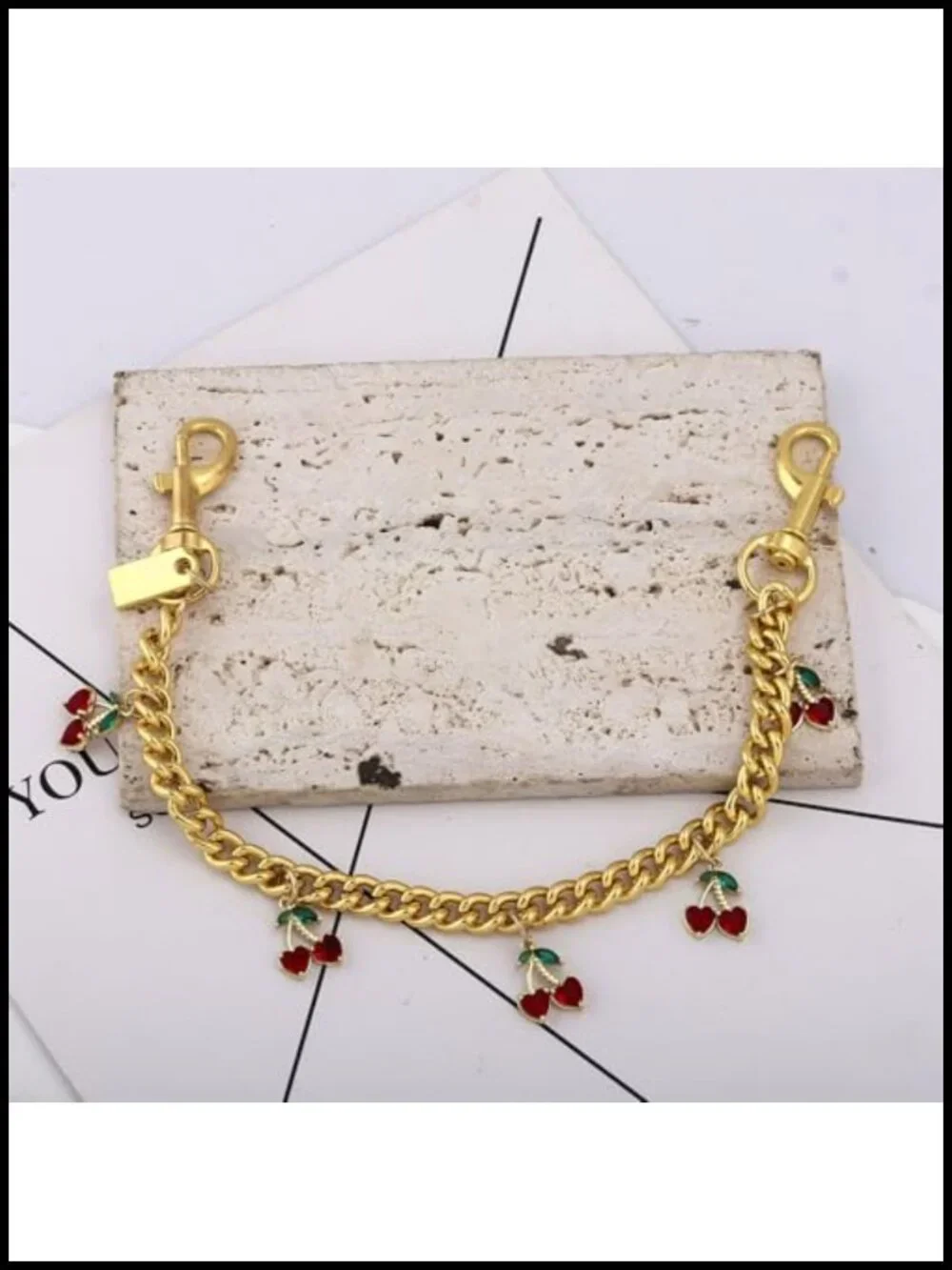 Gold Tone Cherry Charm Bag Chain Wallet Keychain Purse Accessory